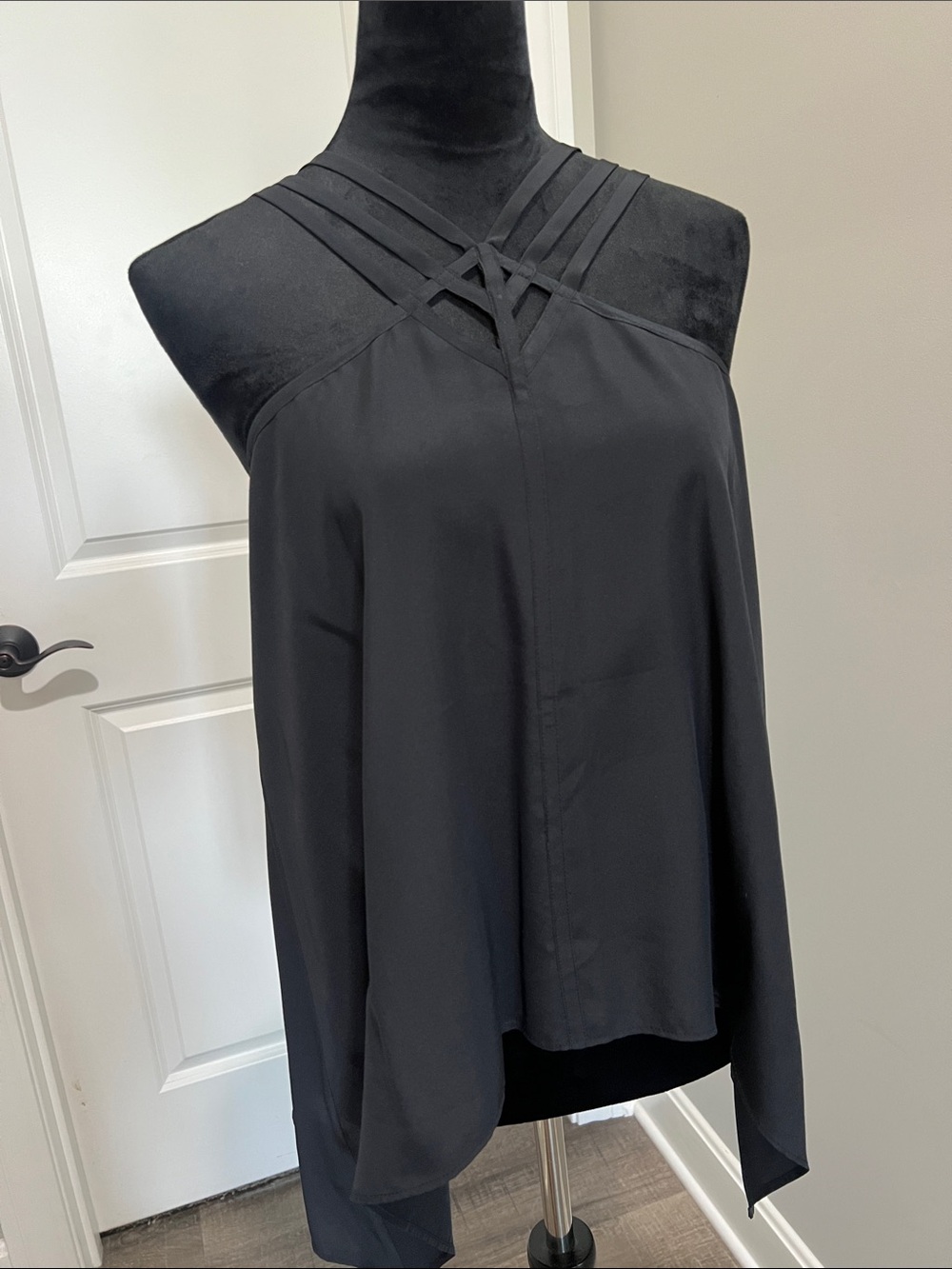 BCBGMaxAzria Black Strappy Halter Blouse